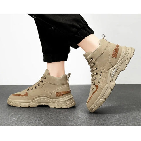 Trendy Men's Lace-up Motorcycle Boots - Outdoor Warm Platform Footwear