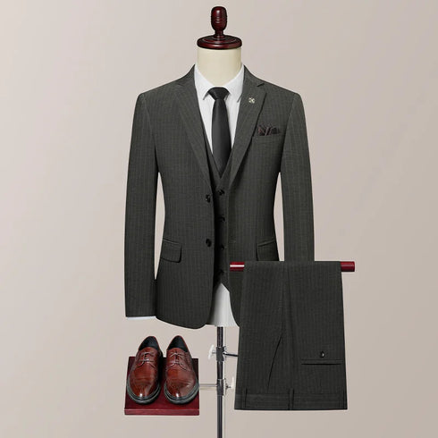 Business Casual Suit Three-Piece Set with Vest and Trousers in Fashionable British Style