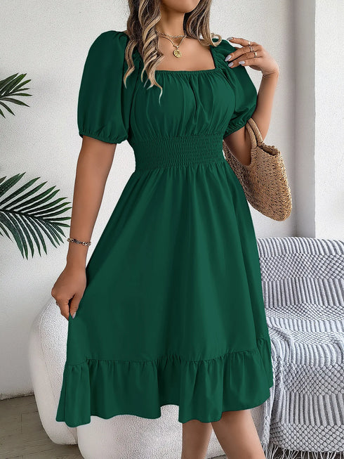 Women's Midi Dresses Casual Square Neck Ruffle Edge Dress