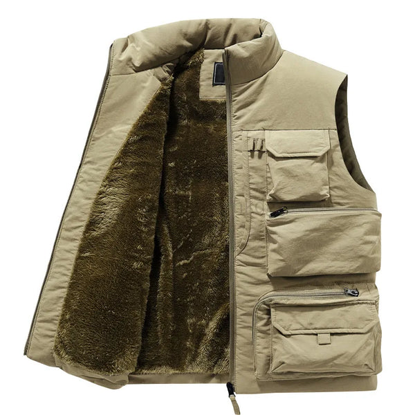 Men's Thick Warm Fleece Vest Coat - Stylish Sleeveless Jacket for Winter Workwear, Cargo Vest with Pockets and Turtleneck Closure, Perfect for Autumn and Winter Adventures