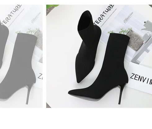Sexy Sock Boots Knitting Stretch High Heels for Women Fashion Shoes Ankle Boots