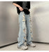 High Street Ripped Jeans Men's Clothing Wide Leg Trousers