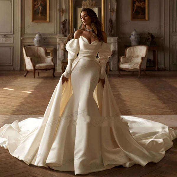 Glamorous Wedding Dresses Satin Bridal Gowns Luxury Mermaid Off The Shoulder For Formal Party