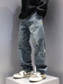 Ripped Jeans Baggy Straight Fit Denim Pants Mens Jeans Streetwear Hip Hop