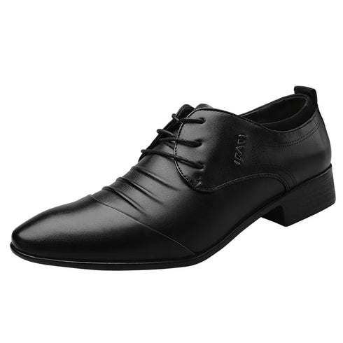 Elegant Lace-up White Leather Men's Formal Business Shoes with Pointed Toe