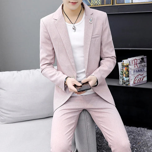 Casual Men's Suit Set Slim Fit Two-Piece Fashionable Korean Style