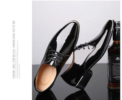 Elegant Oxford Dress Shoes for Men - Luxurious Patent Leather Formal Footwear for Weddings and Office Events, Sizes 38-48, Soft Rubber Outsole and Pointed Toe Design