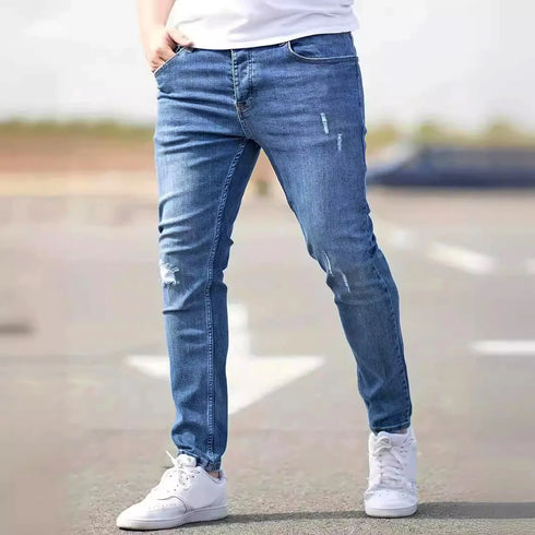 Distressed Skinny Jeans For Men Slim Fit Denim Biker Holes Mens Jeans