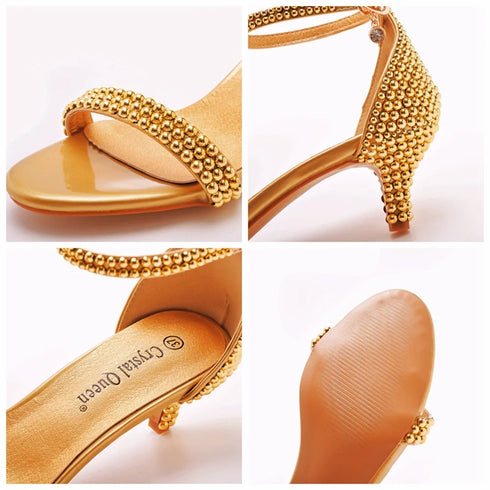Elegant Beaded Open-Toe Sandals with Thin Heels for Weddings and Parties