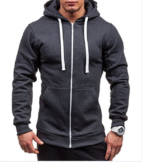 Men's Casual Zip-Up Hooded Sweatshirt Jacket - Solid Color Cardigan for Spring and Autumn, Perfect Daily Wear Outerwear & Coats