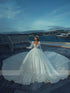 Backless Beaded Pearls Ball Gown With Puff Sleeves And Lace Appliques Wedding Dress