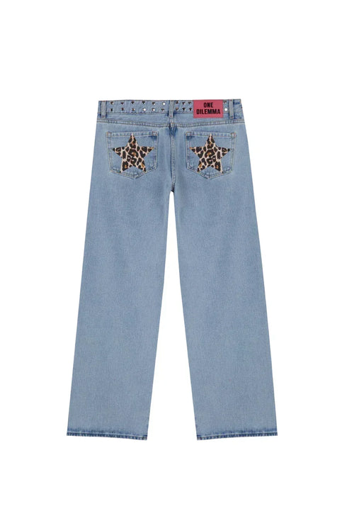 Baggy Jeans For Women With Stars Print Hip Hop Streetwear Style Loose Fit Denim Jeans