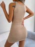 Women Casual Sleeveless Knitted Bodycon Dress with Buttons