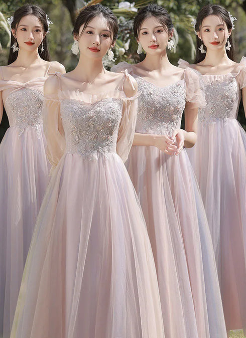Bridesmaid Dress Floor Length Tulle Ruched Sweetheart Neckline Built In Bra Elegant Party Gown Wedding Dress