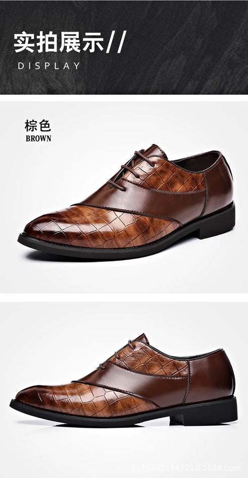 Luxury Handmade Crocodile Skin Derby Shoes for Men - Pointed Toe Lace-up Formal Business Footwear for Office & Career