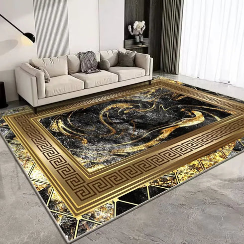 European Style Luxury Gold Area Rug Abstract Texture Washable Living Room Carpet