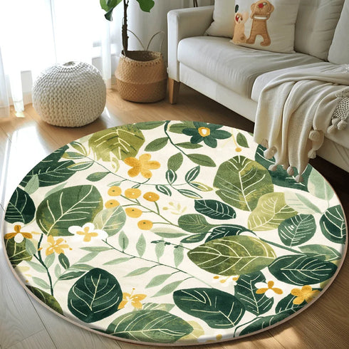 Plant Pattern Round Carpet Plush Lounge Rug for Living Room and Bedroom