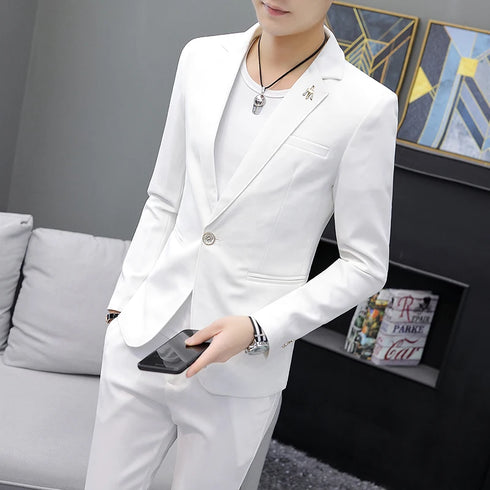 Casual Men's Suit Set Slim Fit Two-Piece Fashionable Korean Style