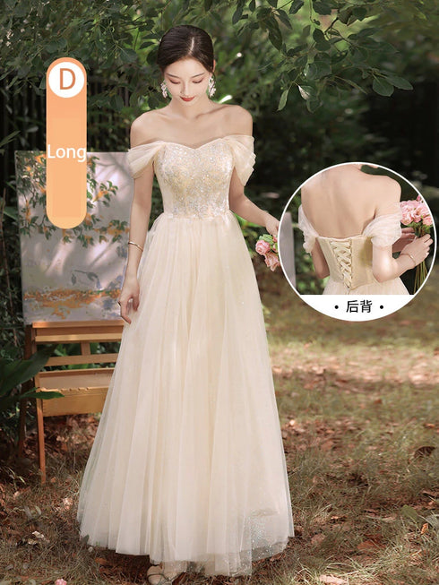 Bridesmaid Dress With Square Neck And Bow Ankle Length Organza With Floral Appliques Bridal Gown Style