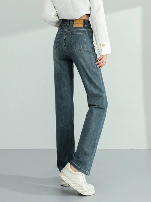 Vintage Y2K High Waist Straight Leg Denim Jeans for Women's Fall Outfits - Soft Cotton Elastic Full Length Streetwear Pants
