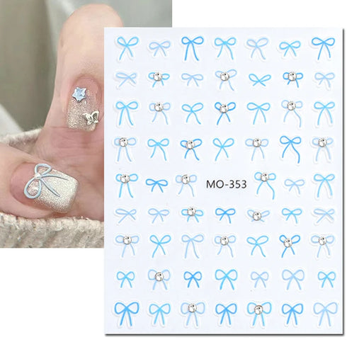 5D Embossed Nail Art Stickers - Semi-Transparent White Bowknots Adhesive Sliders for Creative Manicure Decorations and Nail Art Accessories