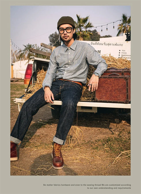 Slim Straight Button Fly Denim Jeans for Men - Heritage Style Selvedge Pants Perfect for Casual Wear and Stylish Medium Wash Jeans Outfit