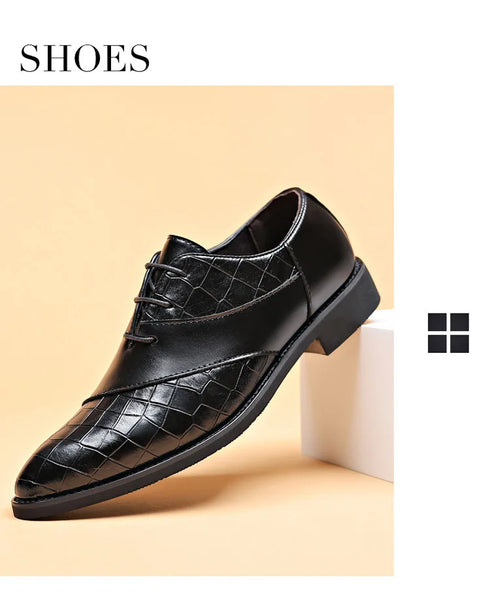 Luxury Handmade Crocodile Skin Derby Shoes for Men - Pointed Toe Lace-up Formal Business Footwear for Office & Career