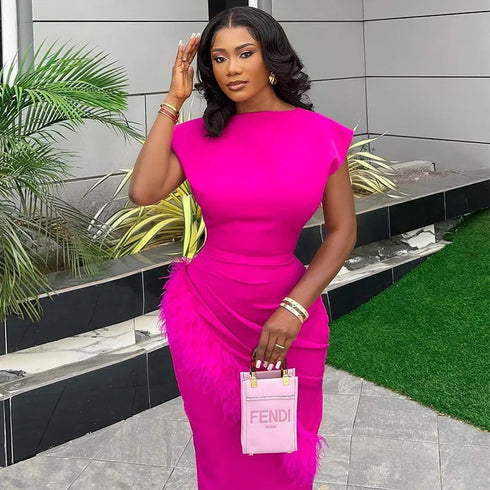 Women Dresses O Neck Pullover Solid Sexy Wrap Office Dress