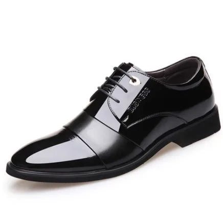 Stylish Pointed Toe British Lace-Up Patent Dress Shoes for Men - Breathable Business and Wedding Formal Footwear