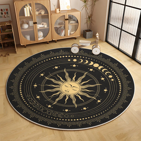 Sun Moon Round Area Rug Soft Non-Slip Mat for Bedroom and Living Room