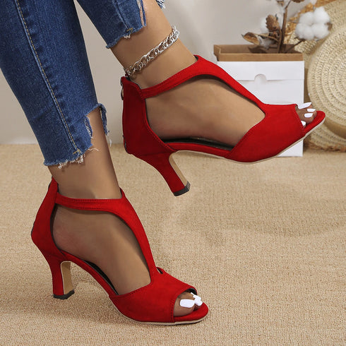 Sexy Fish Mouth Back Zipper High Heel Sandals Women