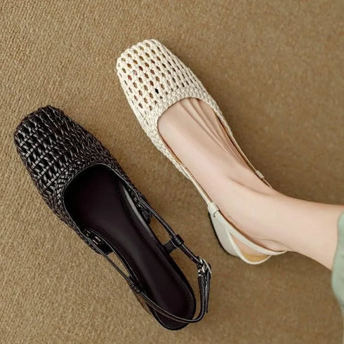 Woven Square Toe Mid Heel Sandals For Women Stylish