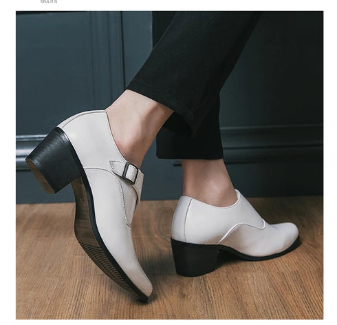 Leather Shoes for Men Cuban Style Heightening Wedding and Business Casual Footwear