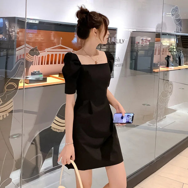 High Temperament Puff Sleeve Women's Dress Short Skirt Tops