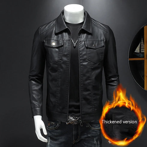 Autumn Oversized Slim Men's Motorcycle Riding Suit - Thickened Waterproof PU Leather Jacket for Casual Wear