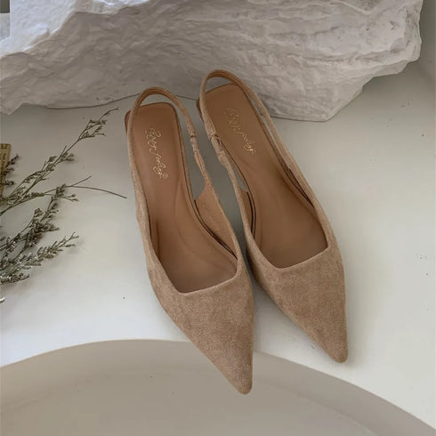 Elegant Pointed Toe Slingback Sandals Low Heel Mules