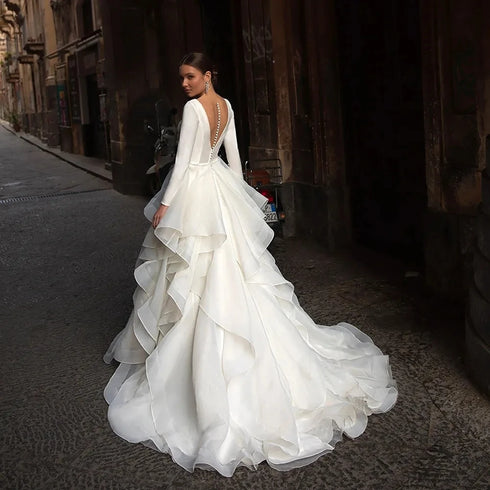 Gorgeous Wedding Dresses V-Neck Backless Long Sleeve Gowns