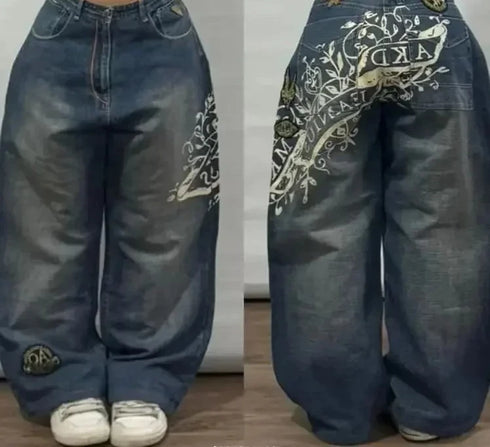Baggy Jeans Women Wide Leg High Waist Vintage Washed Print Streetwear Casual Everyday Relaxed Fit