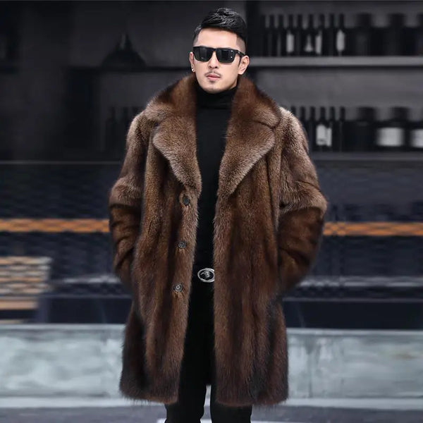 Luxurious Men's Long Faux Fur Winter Coat - Casual Warm Mink Jacket for Effortless Style and Comfort