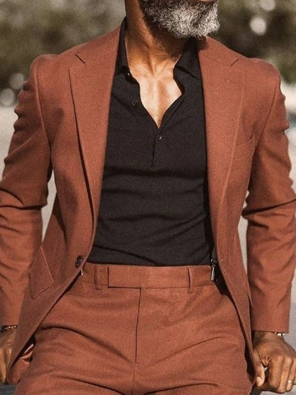 Brown Notch Lapel Men's Suits Formal Tuxedo Slim Blazer Set