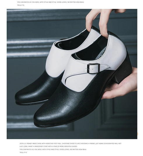 Leather Shoes for Men Cuban Style Heightening Wedding and Business Casual Footwear