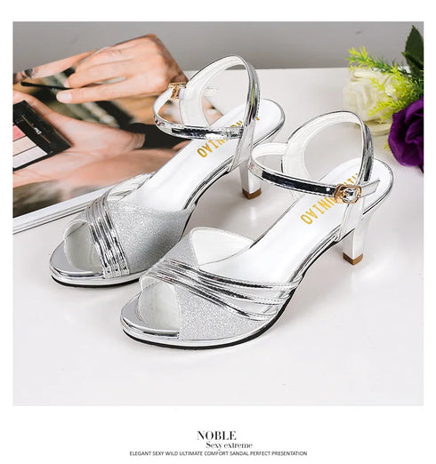 Elegant Bling Peep Toe Sandals for Women – Summer Dress Shoes with Wedge High Heels