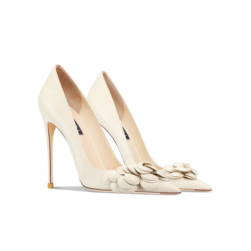 Classic Pointed Women's High Heels with Big Flower Detail - Fashionable and Comfortable Office Pumps for Stylish Women