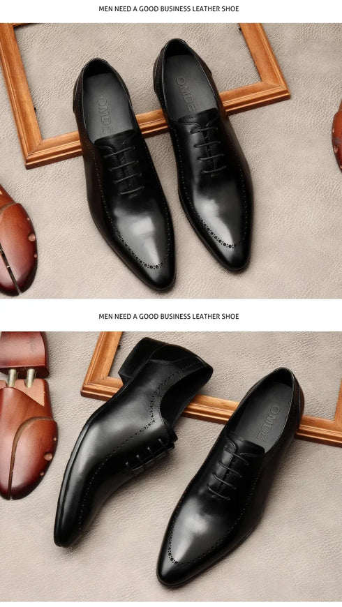 Italian Handmade Men's Oxford Shoes Real Calf Leather Classic Brogue Business Wedding Dress Shoes