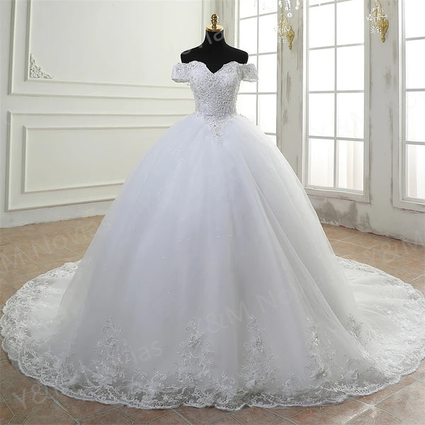 Off Shoulder Embroidery Sweetheart Wedding Dress Custom Made Ball Gown