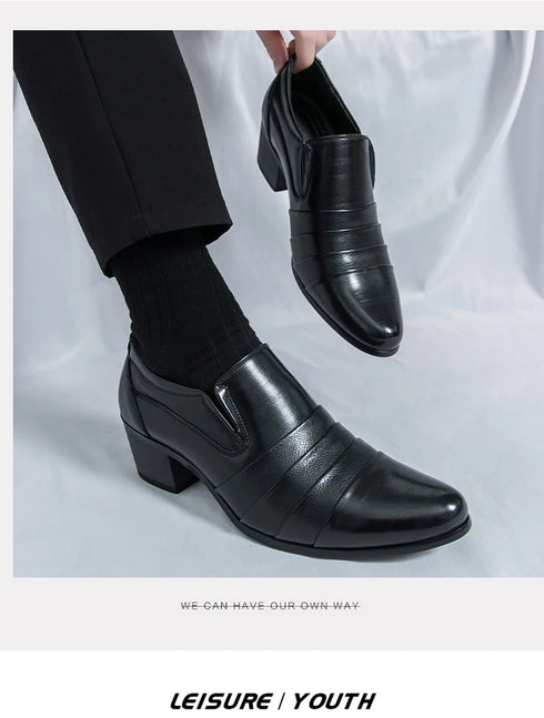 Leather Men's Elevator Oxford Dress Shoes for Wedding and Business Occasions