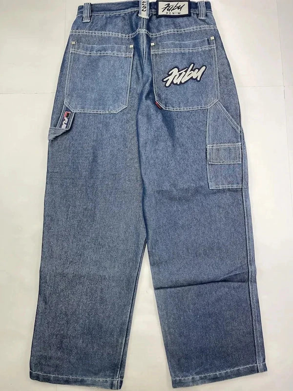 FUBU Baggy Jeans Street Wear Retro Embroidered Wide Leg Jeans