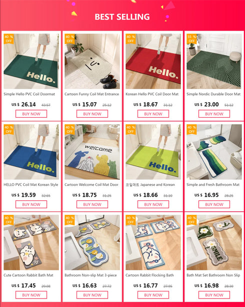 Super Thick Fluff Fiber Bath Mat Comfortable Soft Non-Slip Absorbent Rug Shower Room Doormat