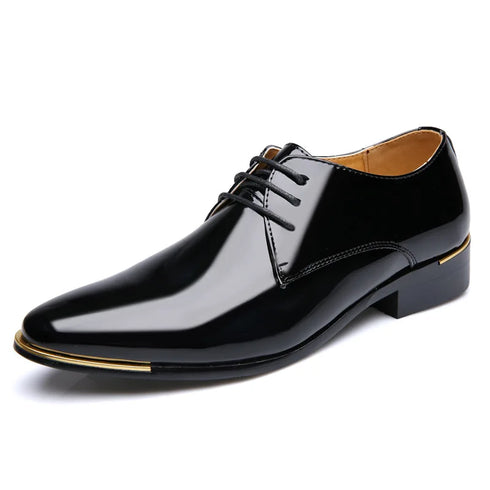 Elegant Oxford Dress Shoes for Men - Luxurious Patent Leather Formal Footwear for Weddings and Office Events, Sizes 38-48, Soft Rubber Outsole and Pointed Toe Design