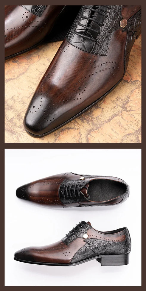 Handmade Men's Wedding Dress Brogue Shoes Genuine Leather Lace-Up Casual Fashion Footwear